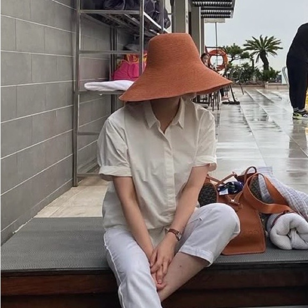 COS Wide-Brim Straw Sun Hat in Terracotta Orange